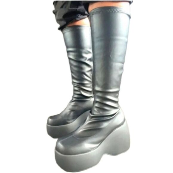 Knee high Stretch Platform boots sz 10 - Picture 1 of 17